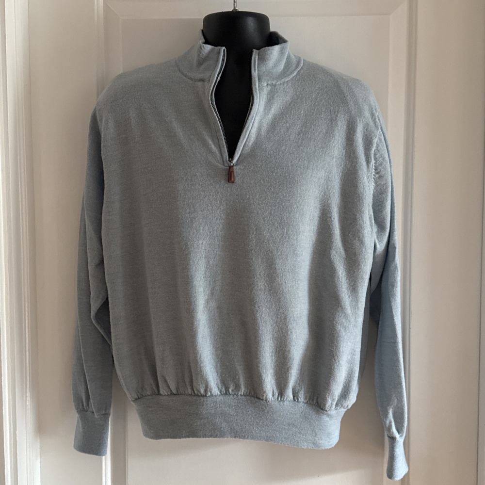 Peter Millar Sweater Men's XL Blue 100% Merino Wool 1/4 Zip Lined WGA Logo